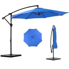 10ft Offset Hanging Outdoor Patio Umbrella with Base Stand Rotate and Tilt, 8 Ribs, UV Protection for Pool Garden Backyard Market, Blue