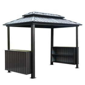 6x10FT Hardtop Grill Gazebo, Outdoor BBQ Gazebo with Double Galvanized Steel Roof (Color: as Pic)